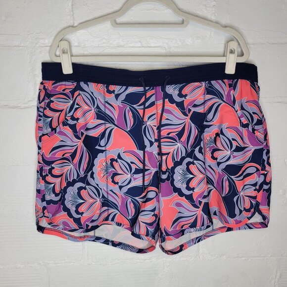 Lands' End Women's Size 16 Shorts Pull On Drawstring Blue Pink Paisley - Picture 1 of 3